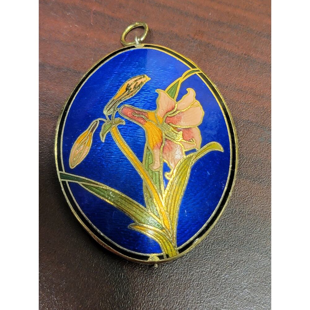 Vintage enamel orchid Pendant